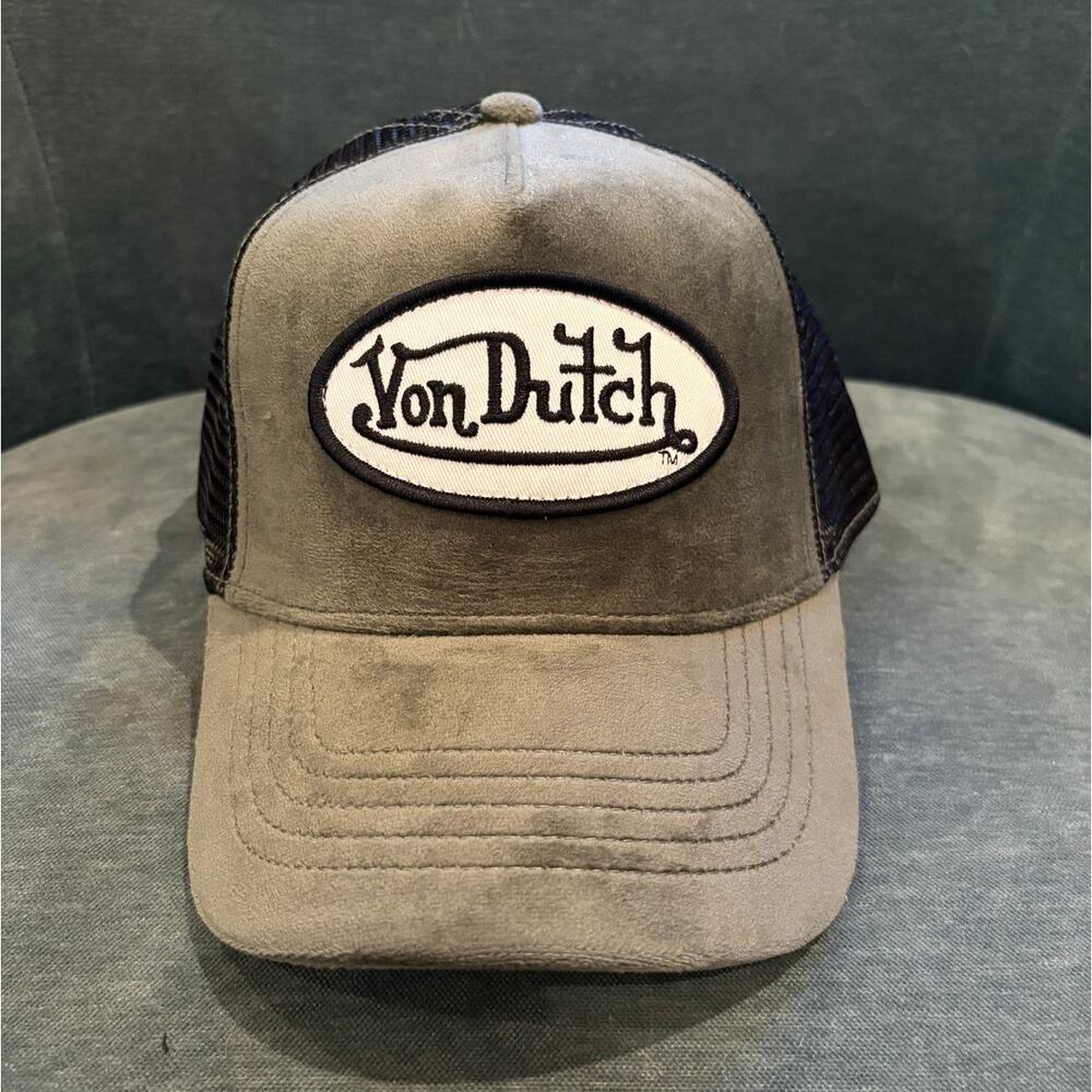 Von Dutch Olive Green Suede-Like Mesh Trucker Hat - NWT